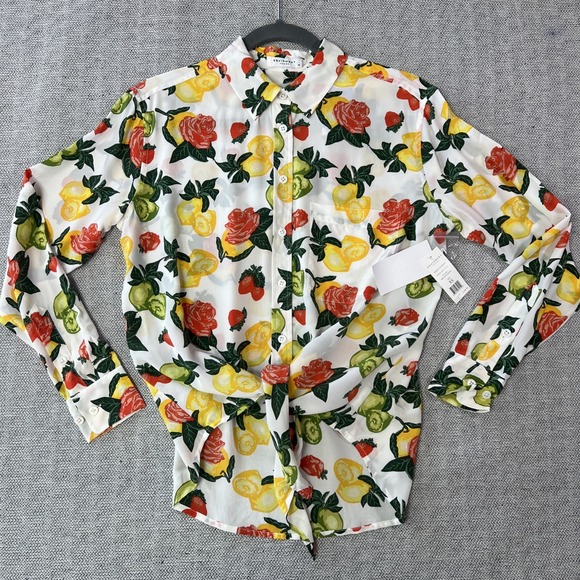 Equipment Tops - Equipment Femme Lemon Strawberry Roses Print Silk Button Front Blouse Size XS